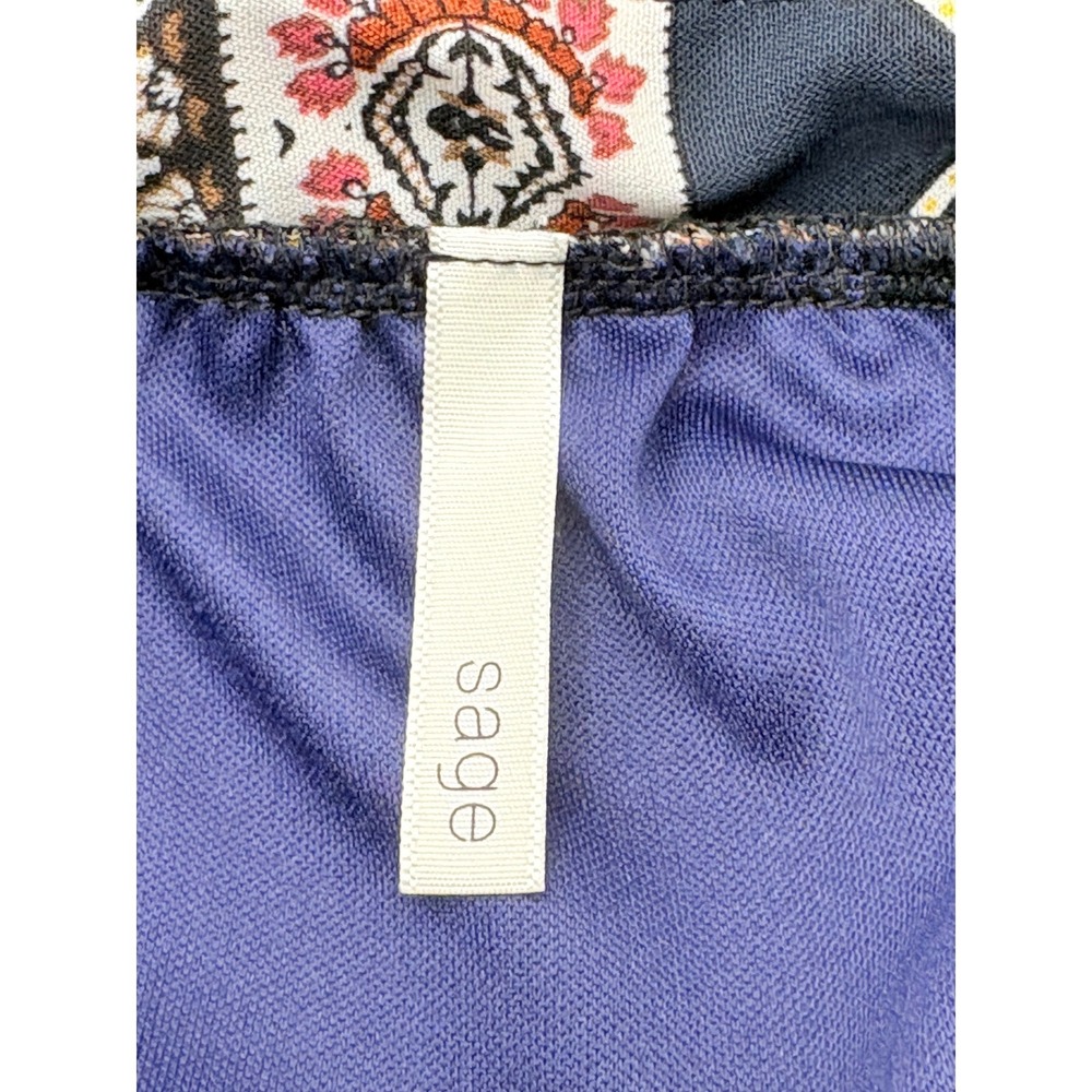 Sage the Label Paisley Open Back Bell sleeves Mini Dress Small Boho Retro Navy - Picture 7 of 8